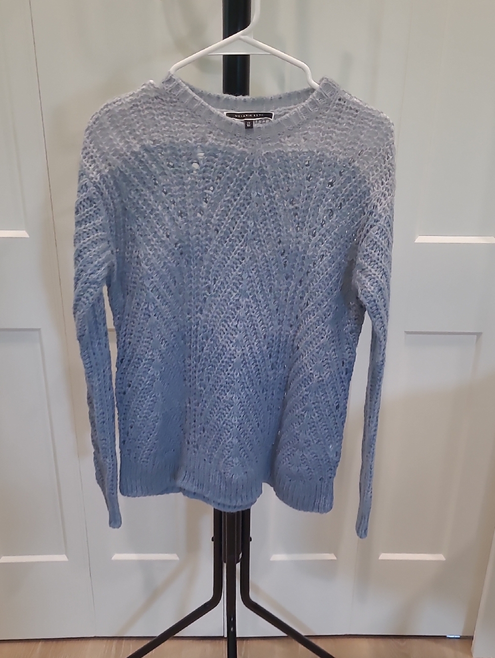 MELANIE LYNE Light Blue Open-Knit Crewneck Sweater